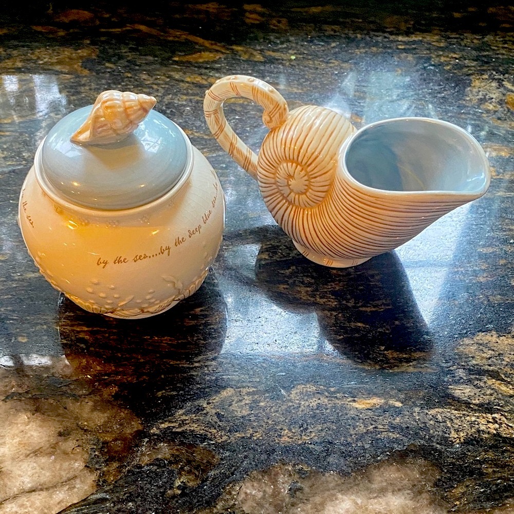 Sea Beach Shells Cream and Blue Ceramic cream & sugar Set